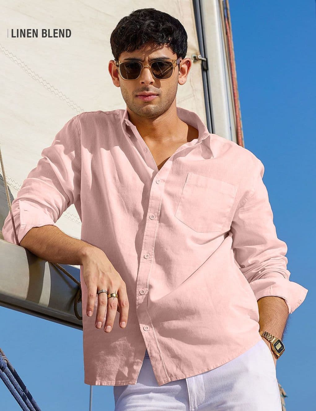 Blush Pink Slub Linen Resort Summer Shirt